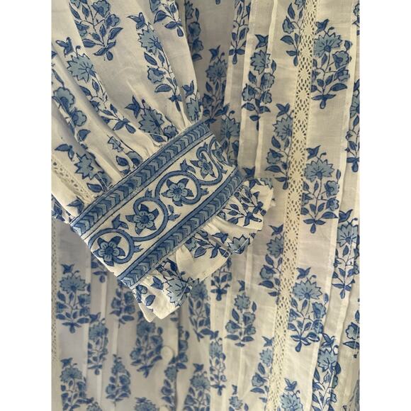 PINK CITY PRINTS Ocean Zinna Helena Blouse Blue Size XXS - Picture 7 of 9